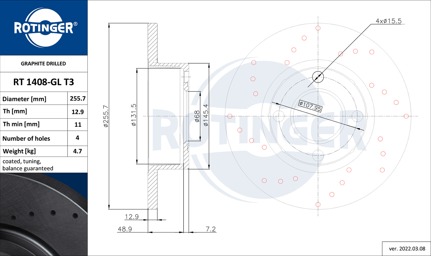 ROTINGER RT1408-GLT3_ROT Féktárcsa, mind